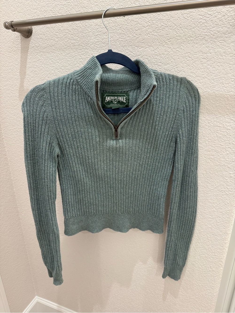 American Eagle Outfitters Sage Green Ribbed quarter zip  Sweater